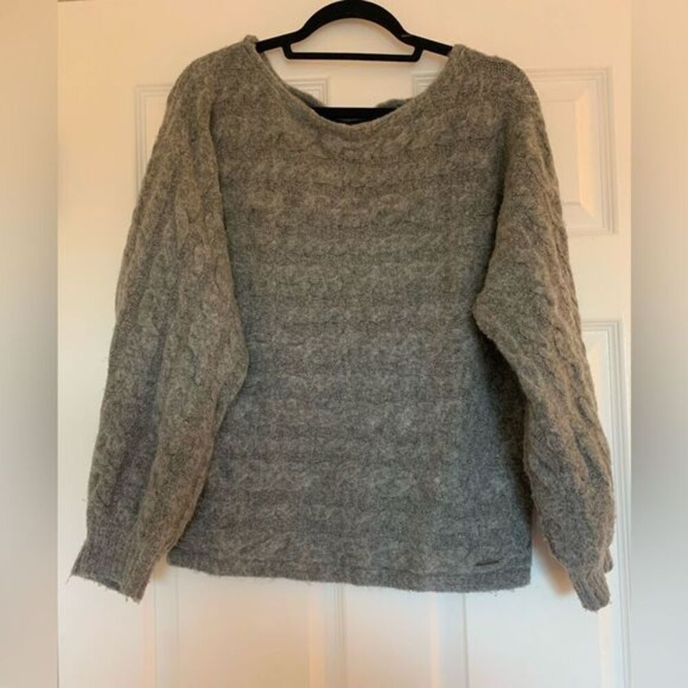 Gray Abercrombie Boatneck Cable Knit Cable Sweater Pullover Bishop Sleeve
